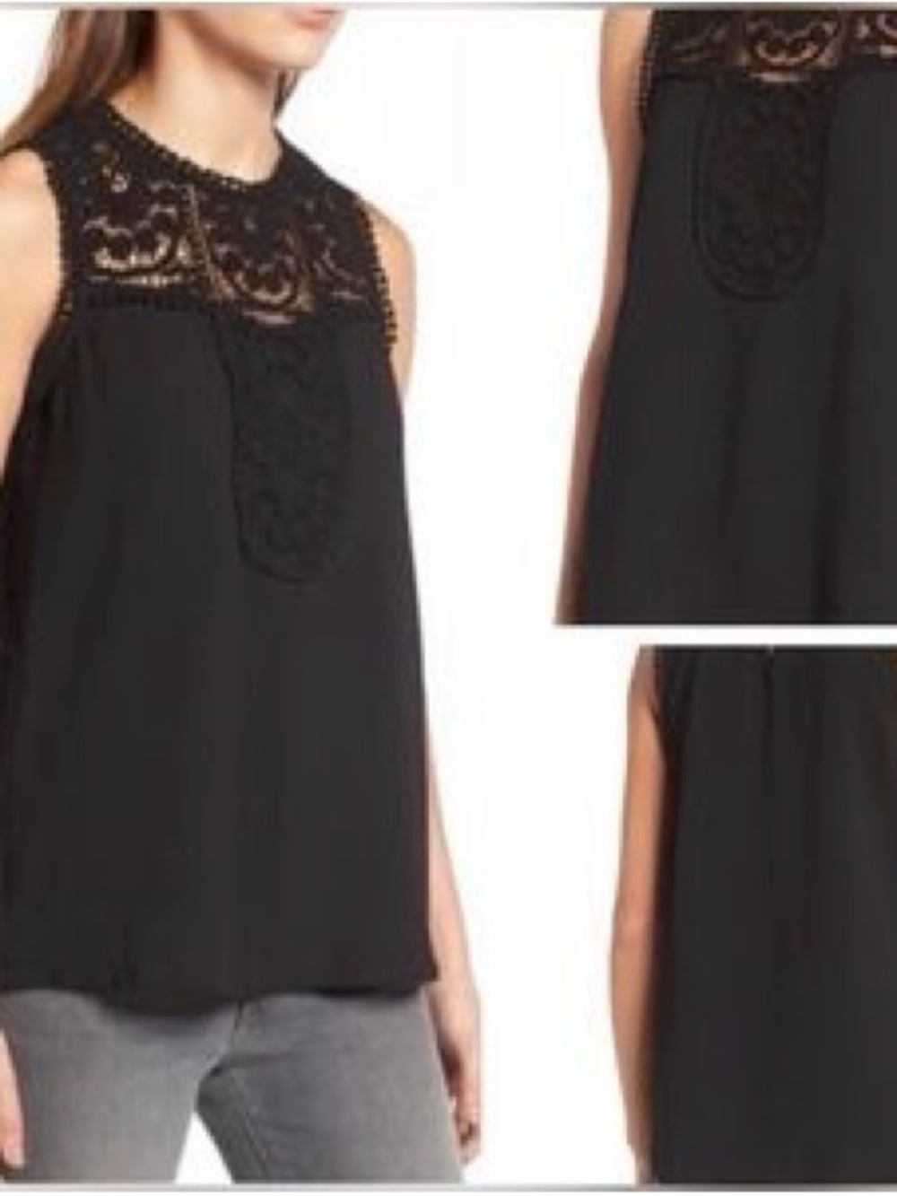 Nordstrom Halogen Black Crochet Yoke Sleeveless Top